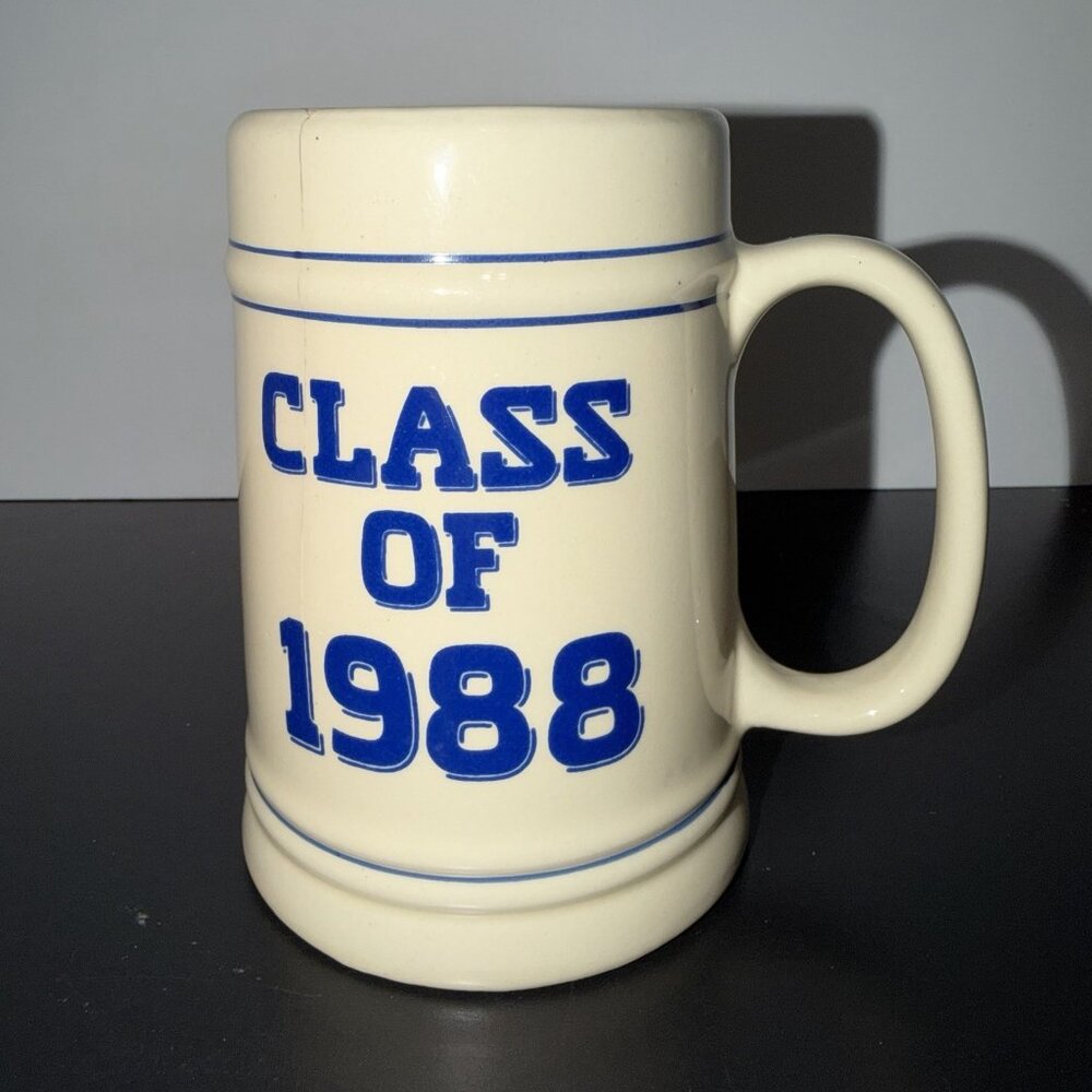 Vintage Class Of‎ 1988 Tankard Coffee Cup Mug Beer Stein Blue Beige Gen X